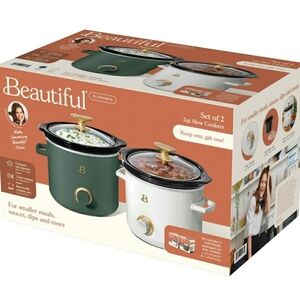 Beautiful 2-Pack 2qt Slow Cooker, Thyme & White Icing by Drew Barrymore- NIB